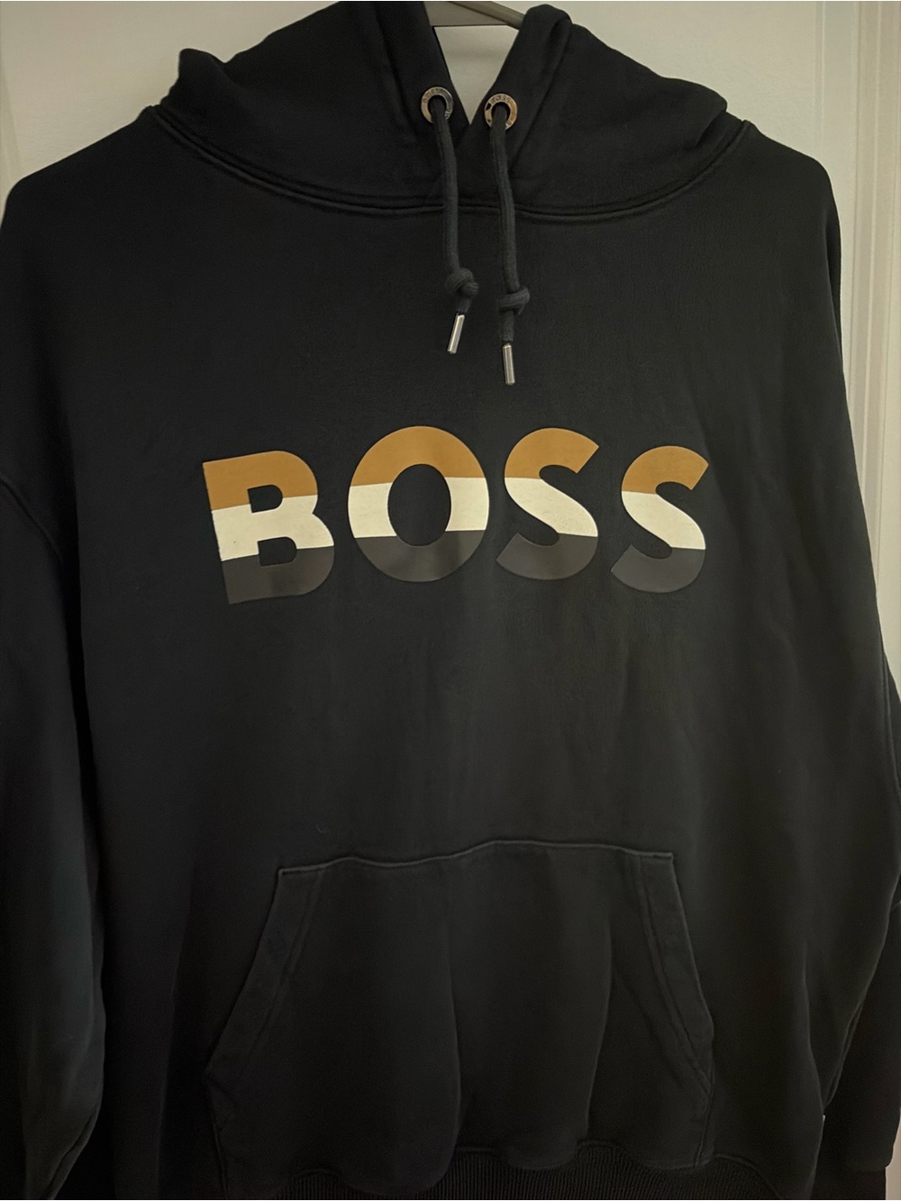 Hugo Boss Black Hoodie with Brown, White & Gray Logo
